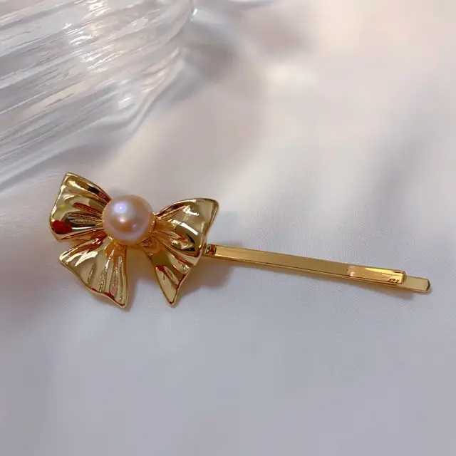 Golden Pearl Bow Hairpin for Women