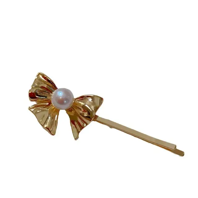 Golden Pearl Bow Hairpin for Women