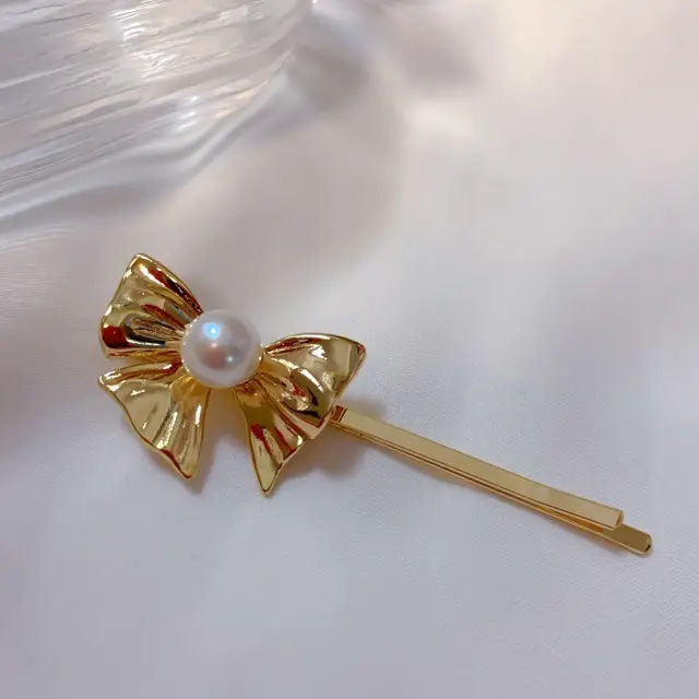 Golden Pearl Bow Hairpin for Women — feature 5