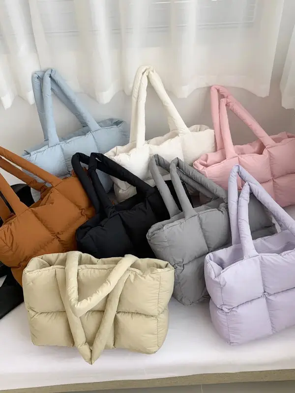 Women's Cross-Border Puffer Shoulder Bag Beige Large Capacity - Image 10
