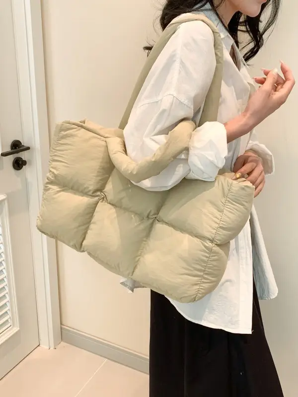 Women's Cross-Border Puffer Shoulder Bag Beige Large Capacity - Image 11