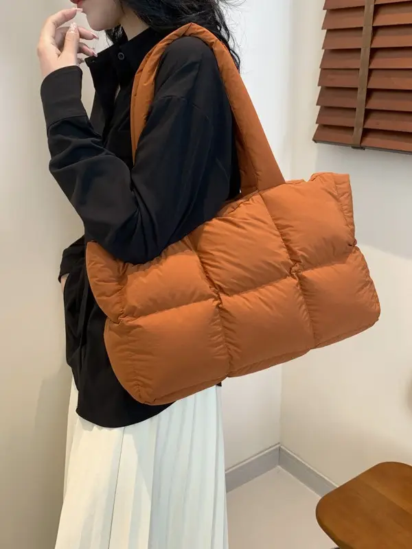 Women's Cross-Border Puffer Shoulder Bag Beige Large Capacity - Image 13
