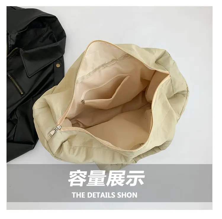 Women's Cross-Border Puffer Shoulder Bag Beige Large Capacity — feature 14