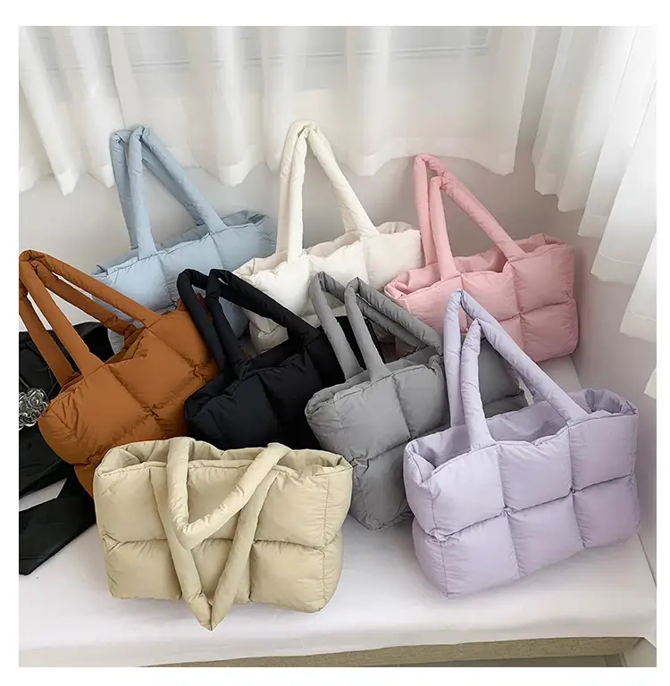 Women's Cross-Border Puffer Shoulder Bag Beige Large Capacity — feature 15
