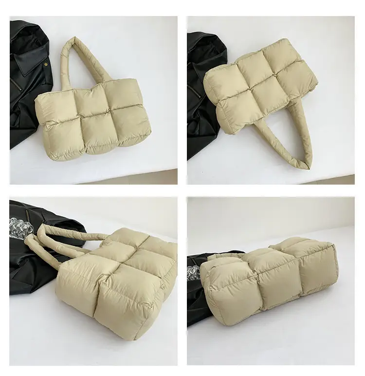 Women's Cross-Border Puffer Shoulder Bag Beige Large Capacity — feature 16