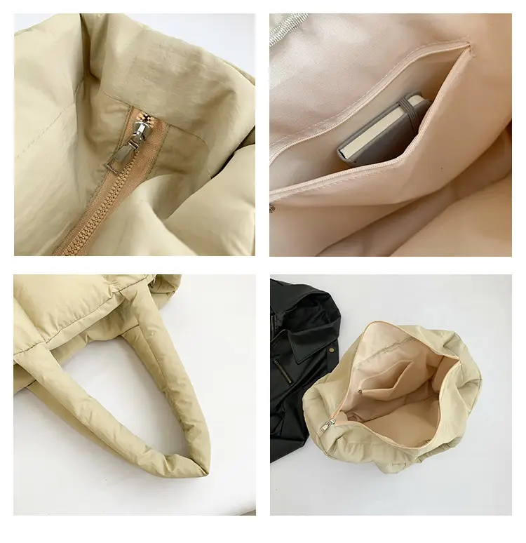 Women's Cross-Border Puffer Shoulder Bag Beige Large Capacity — feature 17