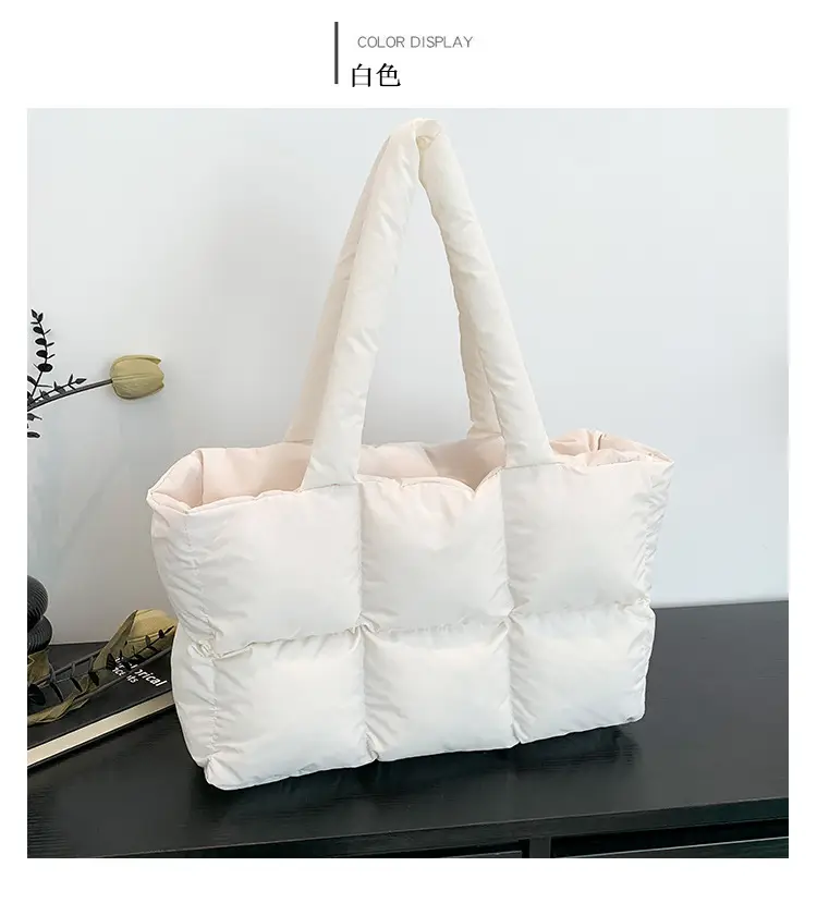 Women's Cross-Border Puffer Shoulder Bag Beige Large Capacity — feature 19