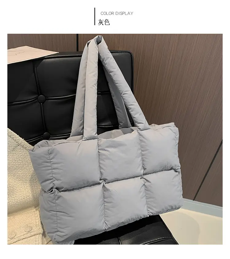 Women's Cross-Border Puffer Shoulder Bag Beige Large Capacity — feature 20
