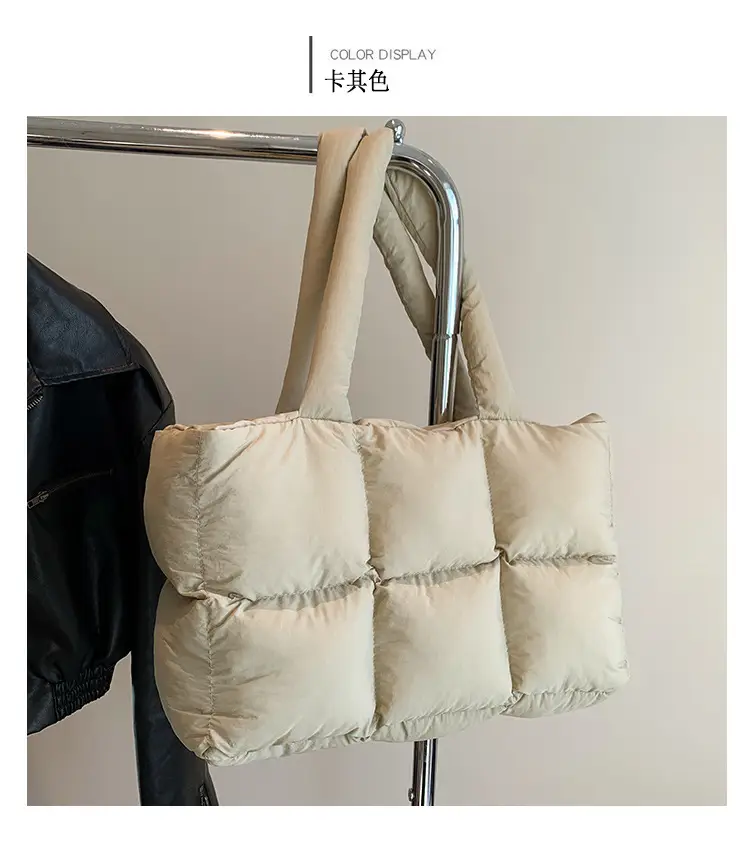 Women's Cross-Border Puffer Shoulder Bag Beige Large Capacity — feature 21