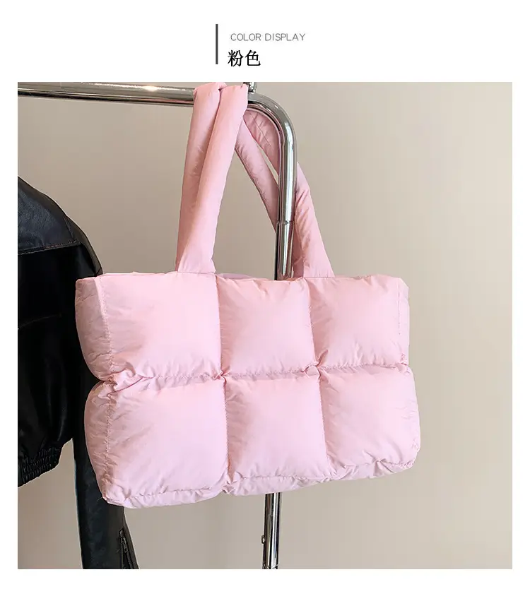 Women's Cross-Border Puffer Shoulder Bag Beige Large Capacity — feature 22