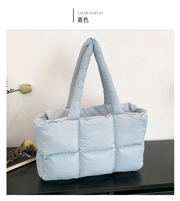 Women's Cross-Border Puffer Shoulder Bag Beige Large Capacity — feature 23