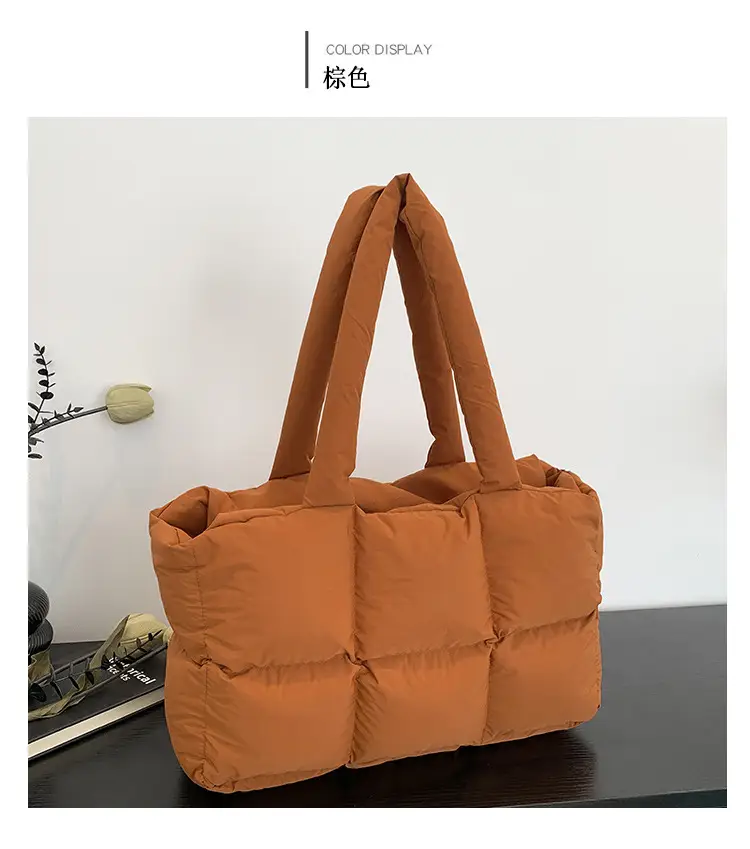 Women's Cross-Border Puffer Shoulder Bag Beige Large Capacity — feature 25