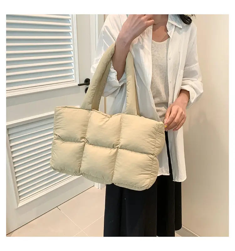 Women's Cross-Border Puffer Shoulder Bag Beige Large Capacity — feature 26