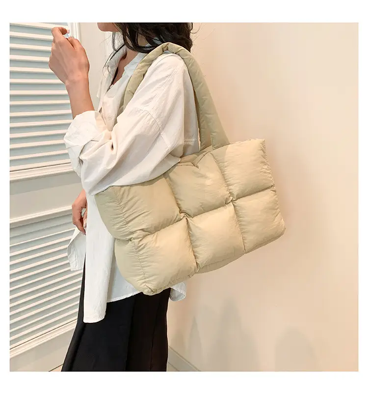 Women's Cross-Border Puffer Shoulder Bag Beige Large Capacity — feature 27