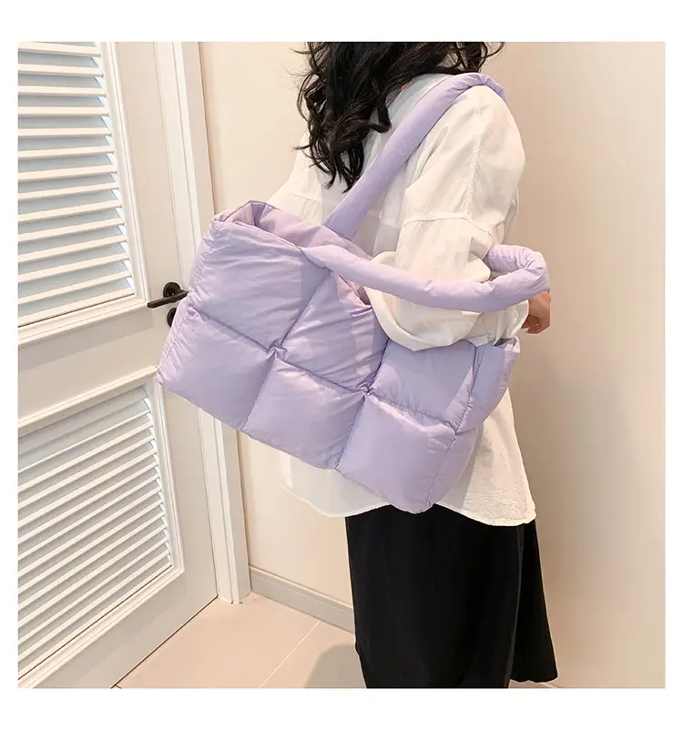 Women's Cross-Border Puffer Shoulder Bag Beige Large Capacity — feature 28