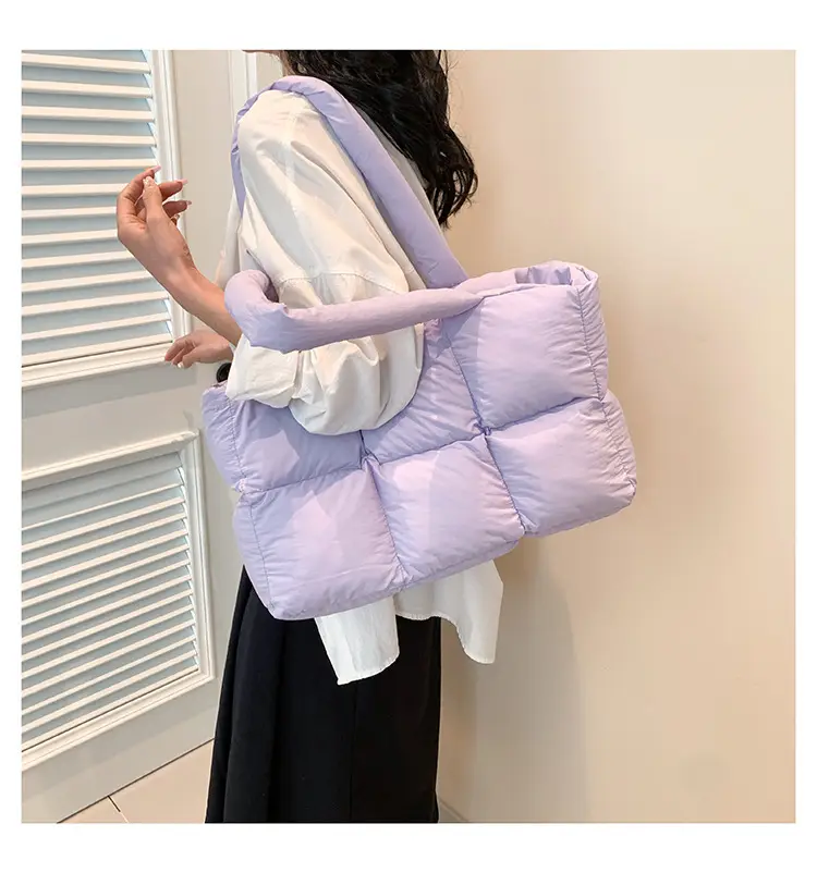 Women's Cross-Border Puffer Shoulder Bag Beige Large Capacity — feature 29