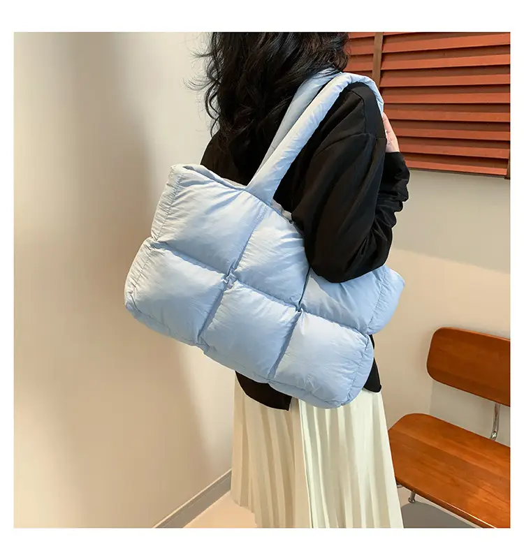 Women's Cross-Border Puffer Shoulder Bag Beige Large Capacity — feature 32