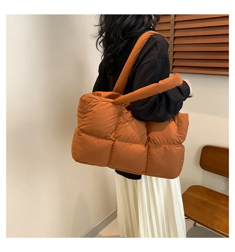 Women's Cross-Border Puffer Shoulder Bag Beige Large Capacity — feature 34