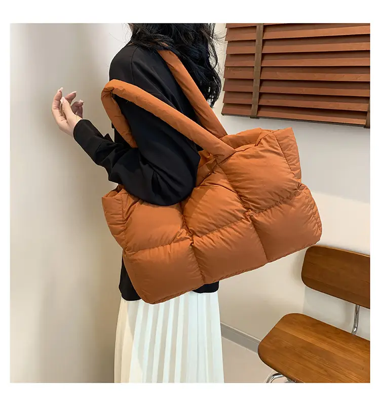 Women's Cross-Border Puffer Shoulder Bag Beige Large Capacity — feature 35