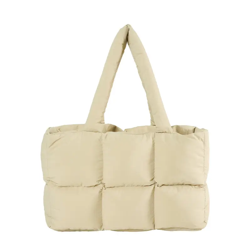 Women's Cross-Border Puffer Shoulder Bag Beige Large Capacity - Image 3