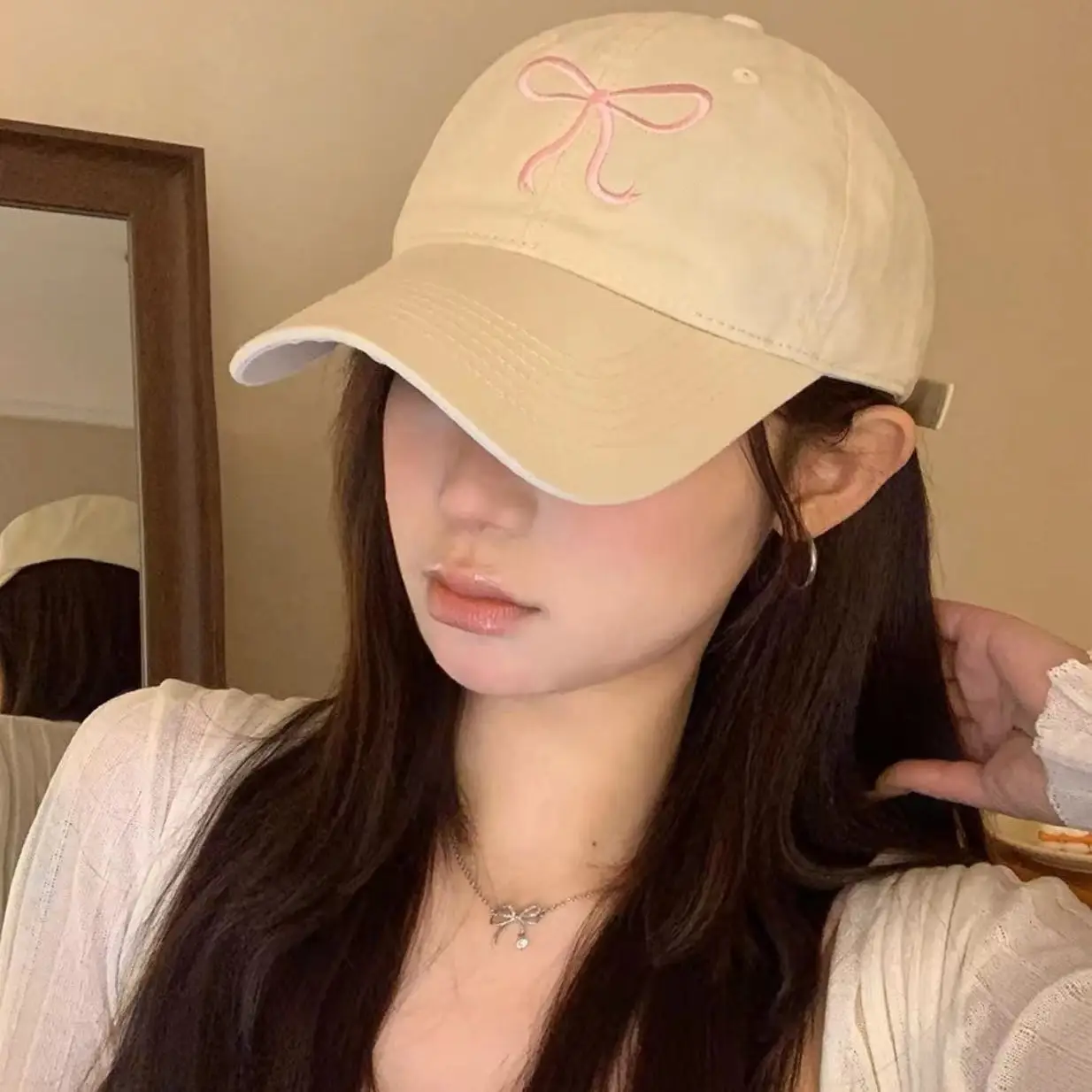 Women Embroidered Pink Bow Baseball Cap - Image 6