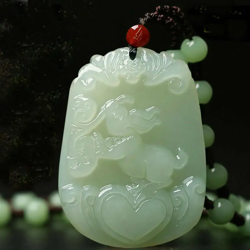 12 Zodiac Jade Pendant with Red Pearl Accents - Image 17