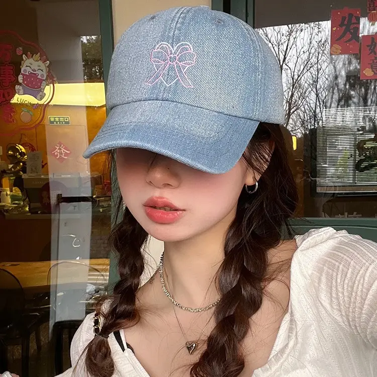 Korean Ins Baseball Cap Embroidered Heart Casual Denim Face-Showing Small Duck Tongue Hat Female Couple Trendy Sun Hat Spring - Image 4