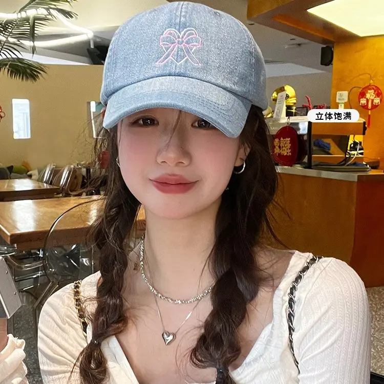 Korean Ins Baseball Cap Embroidered Heart Casual Denim Face-Showing Small Duck Tongue Hat Female Couple Trendy Sun Hat Spring - Image 5