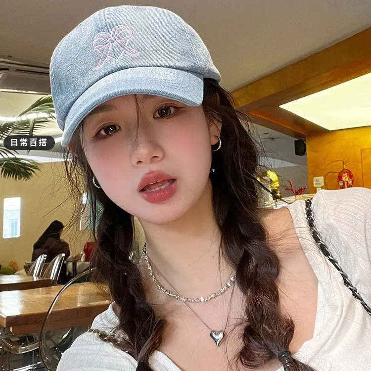 Korean Ins Baseball Cap Embroidered Heart Casual Denim Face-Showing Small Duck Tongue Hat Female Couple Trendy Sun Hat Spring - Image 7