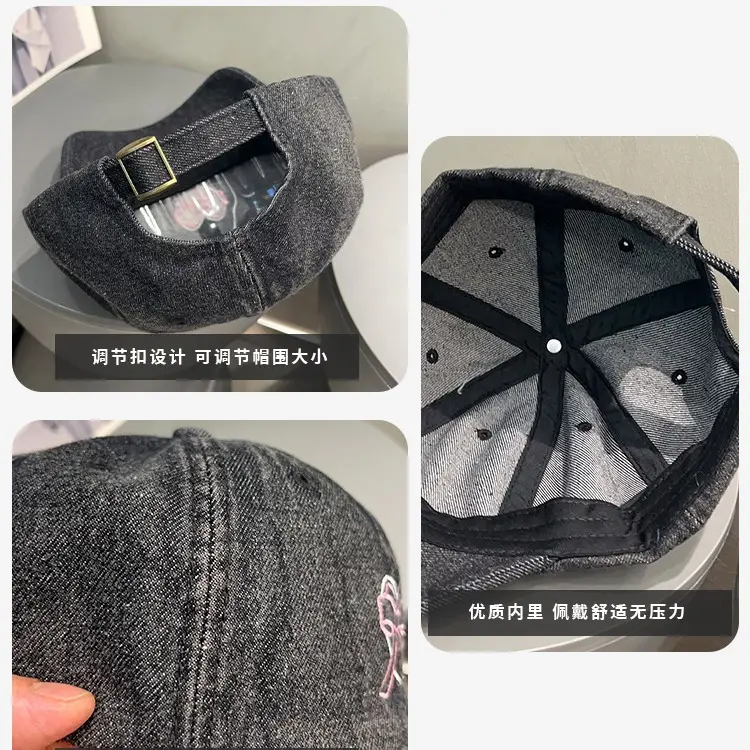 Korean Ins Baseball Cap Embroidered Heart Casual Denim Face-Showing Small Duck Tongue Hat Female Couple Trendy Sun Hat Spring - Image 8