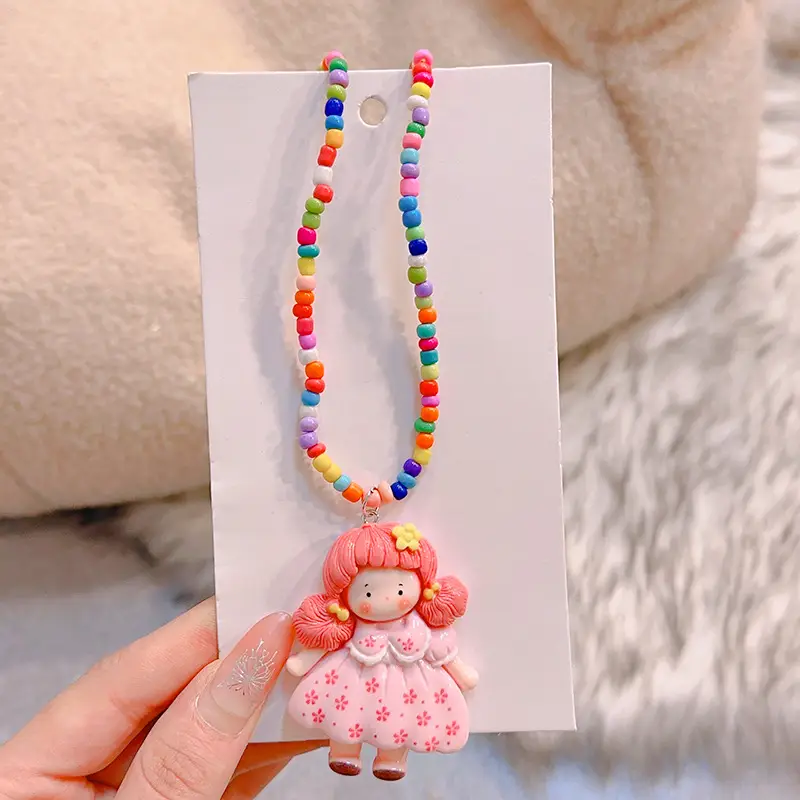 Colorful Mermaid Princess Beaded Necklace for Girls - Image 3