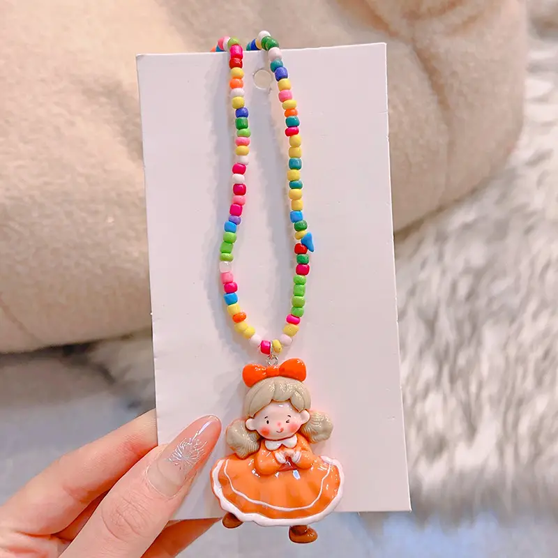 Colorful Mermaid Princess Beaded Necklace for Girls - Image 4