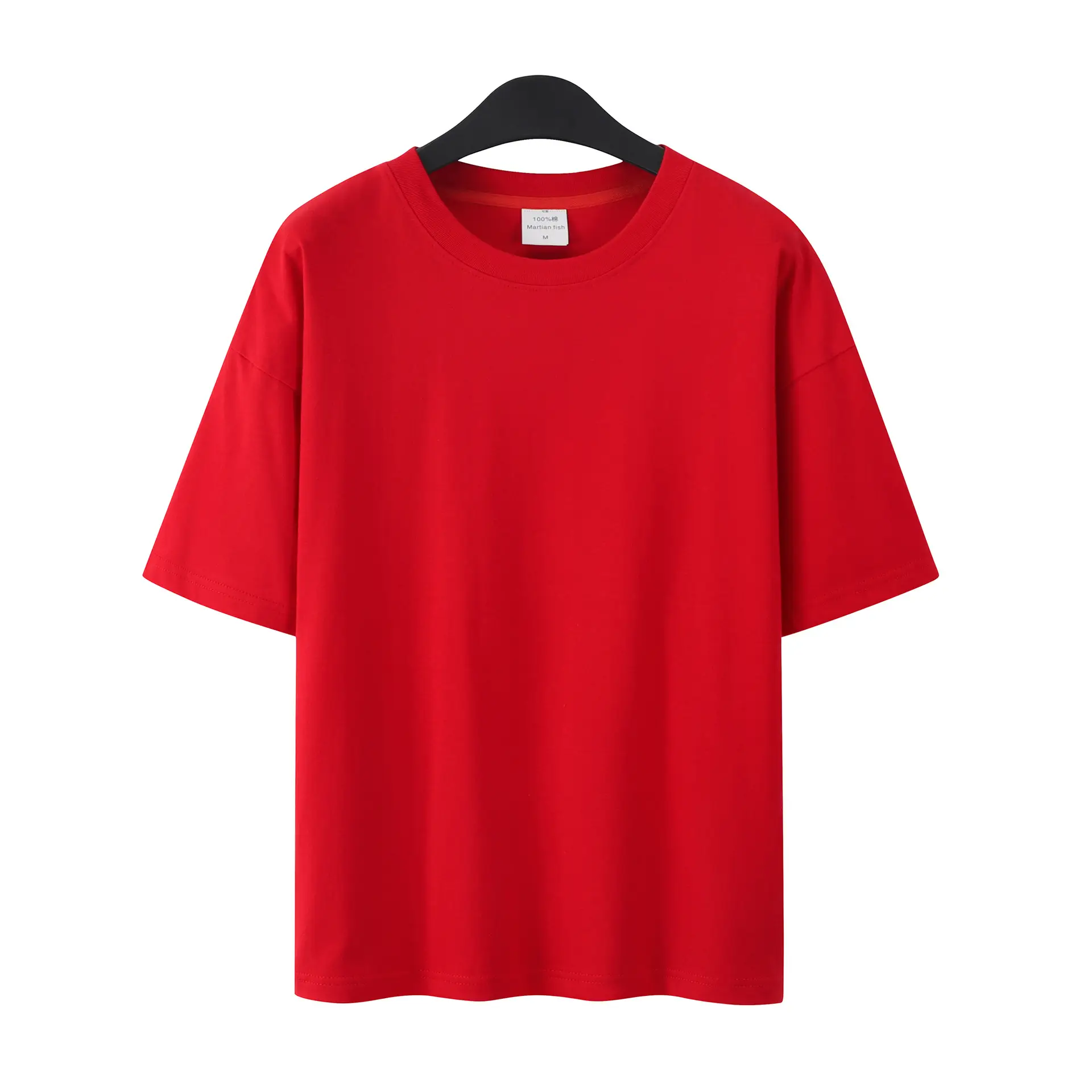 Men Women Summer Heavy Cotton T-Shirt Loose Fit Shoulder Short Sleeve - Image 2