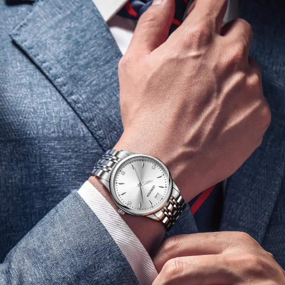 Men's Silver Alloy Couple Watch with Date Display — feature 20