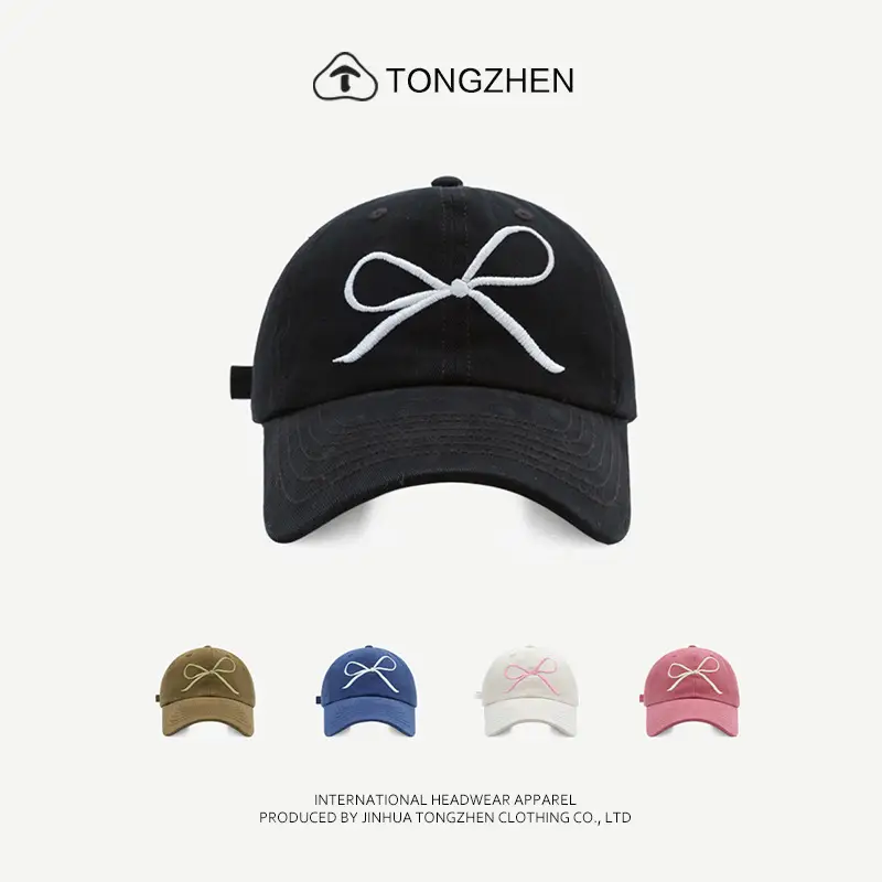 Women's Embroidered Baseball Cap Blue Sweet Bow Korean Style - Image 6