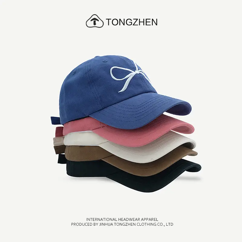 Women's Embroidered Baseball Cap Blue Sweet Bow Korean Style - Image 7