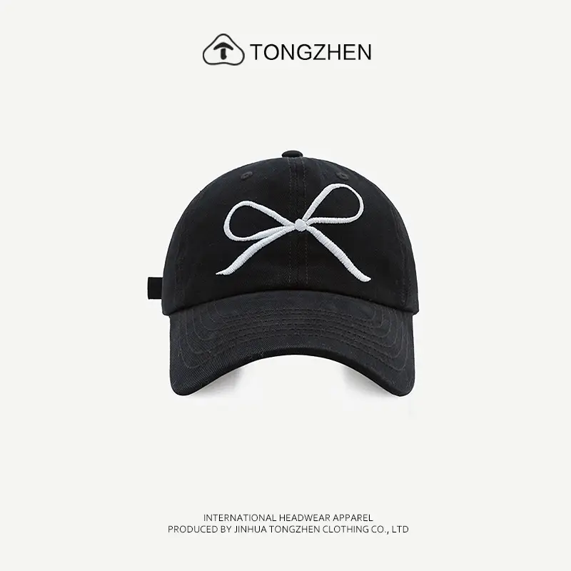 Women's Embroidered Baseball Cap Blue Sweet Bow Korean Style - Image 4