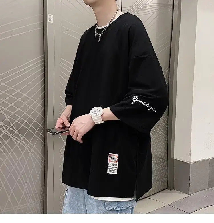 Men Black 3/4 Sleeve T-Shirt Summer 2024 — feature 8