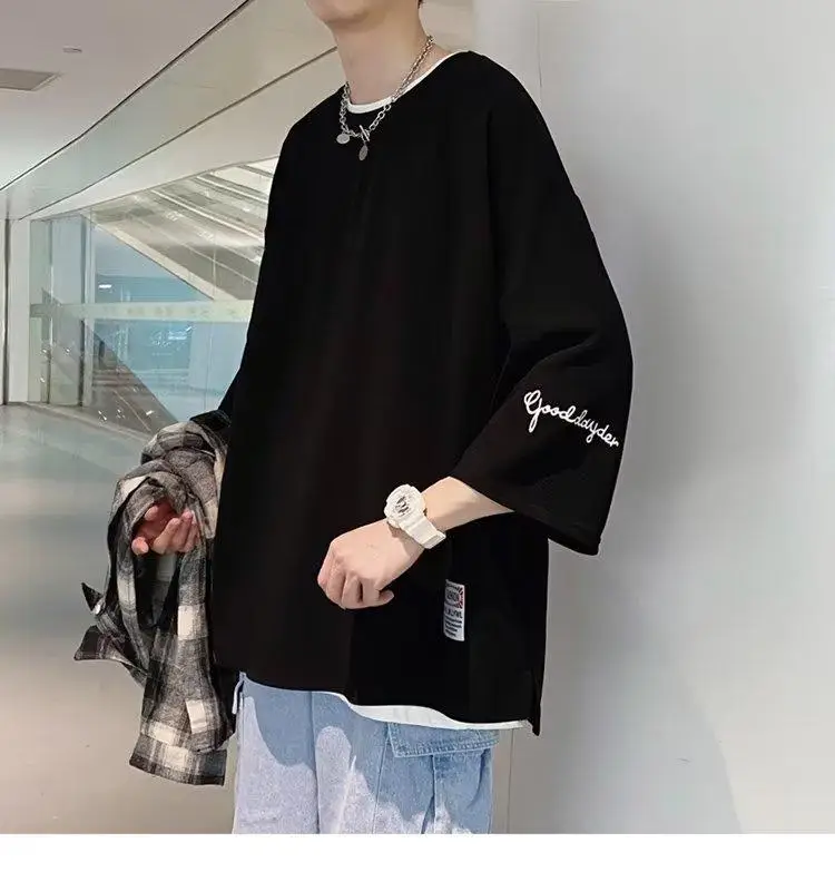 Men Black 3/4 Sleeve T-Shirt Summer 2024 — feature 9