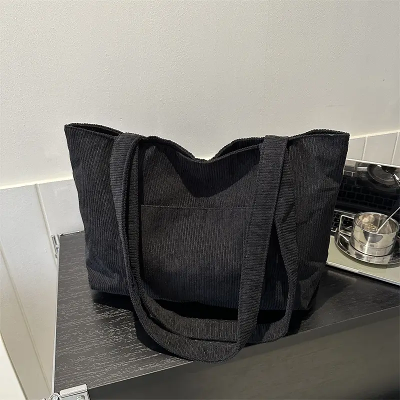 2025 White Corduroy Shoulder Bag Large Capacity Commuting Tote - Image 7