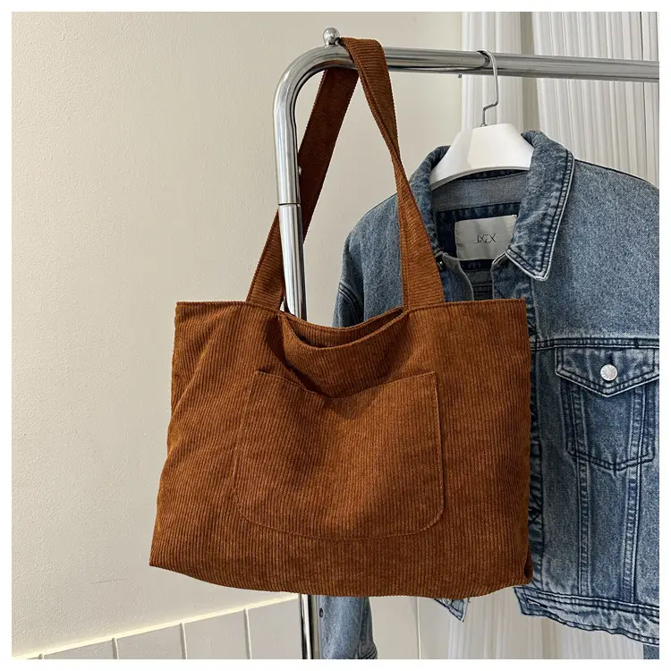 2025 White Corduroy Shoulder Bag Large Capacity Commuting Tote — feature 15