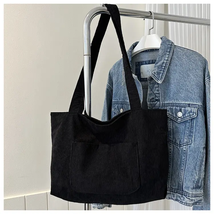 2025 White Corduroy Shoulder Bag Large Capacity Commuting Tote — feature 17