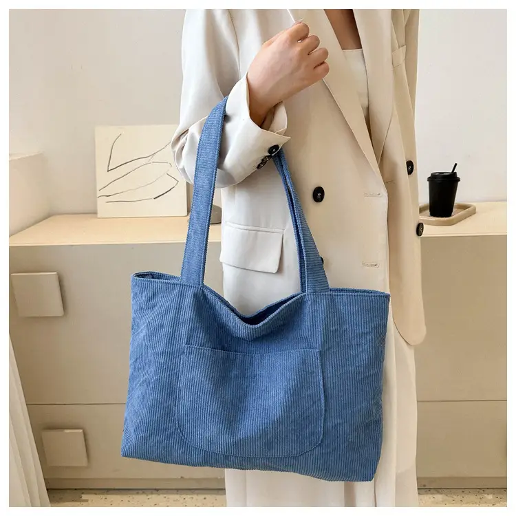 2025 White Corduroy Shoulder Bag Large Capacity Commuting Tote — feature 23
