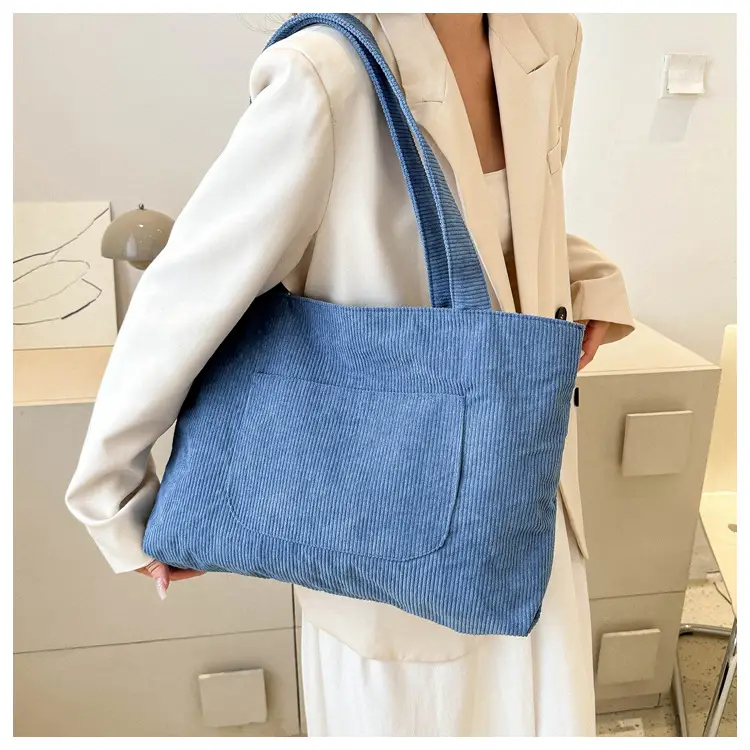 2025 White Corduroy Shoulder Bag Large Capacity Commuting Tote — feature 26