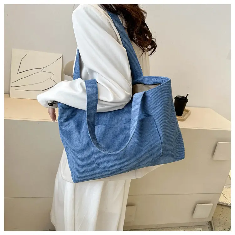 2025 White Corduroy Shoulder Bag Large Capacity Commuting Tote — feature 29