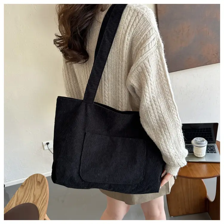 2025 White Corduroy Shoulder Bag Large Capacity Commuting Tote — feature 36