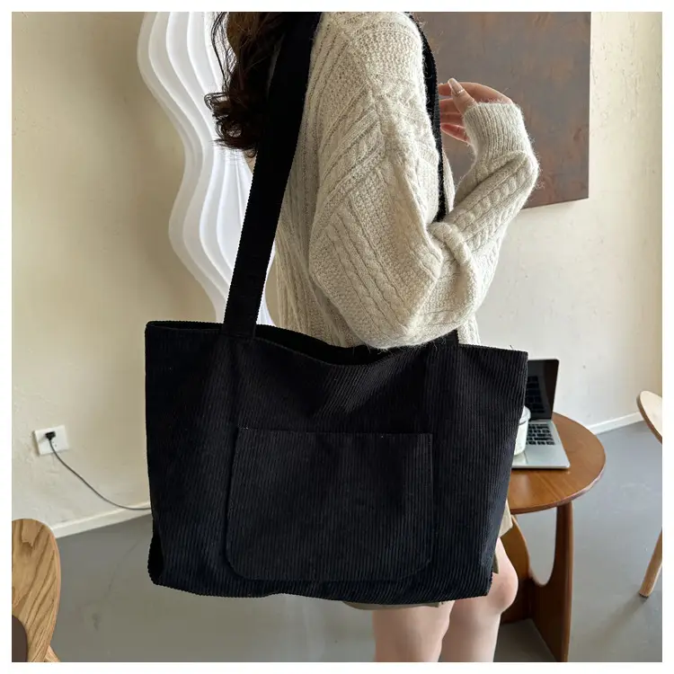 2025 White Corduroy Shoulder Bag Large Capacity Commuting Tote — feature 37