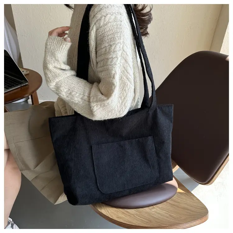 2025 White Corduroy Shoulder Bag Large Capacity Commuting Tote — feature 38