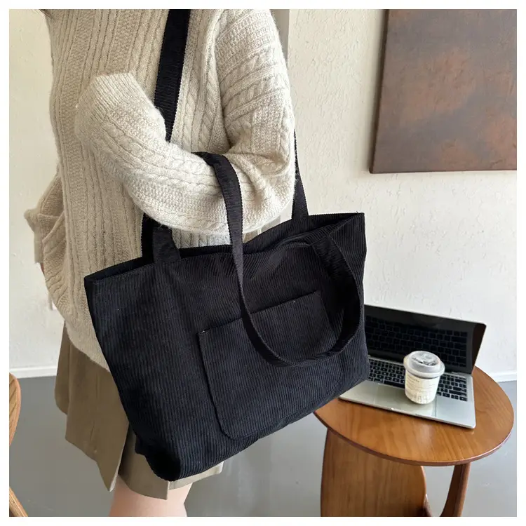 2025 White Corduroy Shoulder Bag Large Capacity Commuting Tote — feature 39
