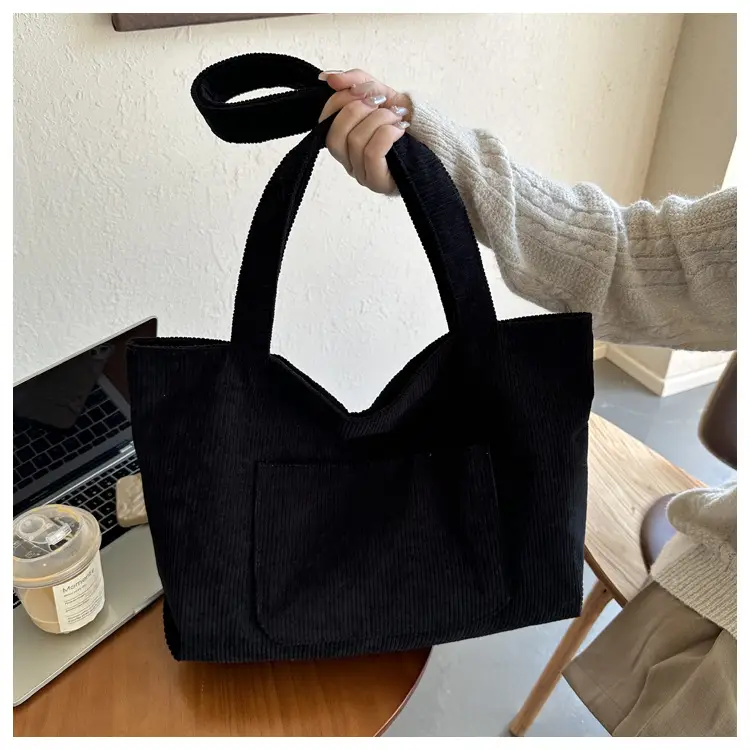 2025 White Corduroy Shoulder Bag Large Capacity Commuting Tote — feature 40